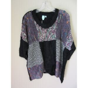 SHU SHU Black Patchwork Size S/M Pullover 3/4 Sleeve Career Dinner Sweater